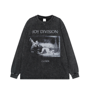 joydivision直喷水洗做旧乐队复古灰，美式街头朋克摇滚长短袖t恤