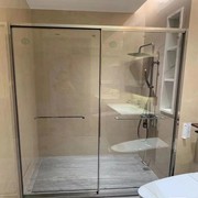 一字型极窄全包框淋浴房干湿分离浴室隔断玻璃移门推拉门浴屏