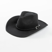 跨境欧美风复古皮带扣，翘边宽檐纯羊毛牛仔帽，户外保暖遮阳礼帽