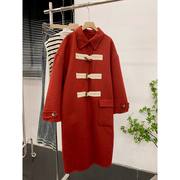 2.9斤红色翻领单排扣双面呢外套长袖保暖大衣时尚休闲洋气K$10