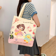 原创帆布包女2024韩版卡通可爱单肩包学生补习袋，大容量托特包