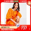 香港直邮潮奢 object 女士Object 棉质泡泡袖橙色中长连衣裙