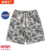 NASA联名美式沙滩花短裤男夏季薄款潮牌小熊满印裤子运动休闲中裤