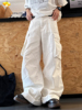 XBRO美式休闲多口袋白色牛仔裤男直筒微喇小众百搭拖地显瘦辣妹裤