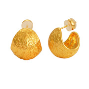 欧美秋冬款黄铜镀金高级感耳饰肌理，纹蛋型圆形耳环女法式风气质感