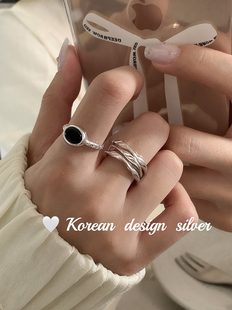 韩国随型玛瑙纯银戒指女清冷风小众设计可调节食指戒叠带高级感