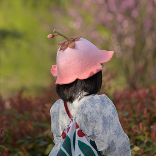 蘑菇梦羊毛毡手工，樱花成人儿童桃花可爱宝宝，帽子花朵帽