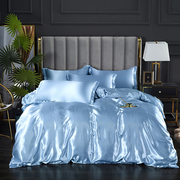 冰丝床单单件夏季薄款柔软舒适夏天蓝色，不粘毛空调被罩枕套两件套
