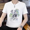 白色t恤男短袖夏季大象动物印花冰丝棉高端圆领体恤潮流半袖上衣