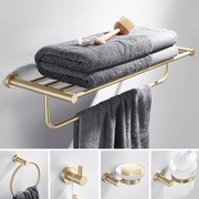 卫生间全铜金色毛巾架黄铜拉丝，置物架北欧浴室五金挂件套装