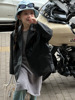 韩国童装2024春秋pu帅气皮衣，外套夹克衫中长款洋气时髦女孩潮