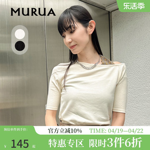 MURUA短袖T恤日系女装夏季露肩斜领吊带百搭潮显瘦上衣女