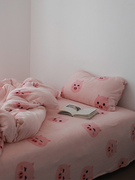 甜宝小猪@牛奶绒粉色卡通加厚保暖单件床品床单床笠被套枕套秋冬