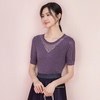 2024夏季女装珂家同款紫色修身圆领钉珠短袖针织衫kz02698t4