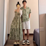 法式情侣装夏装，2024不一样短袖衬衫一裙一衣海边度假连衣裙潮