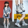 2022韩版儿童马丁靴银色，女童靴子时尚，翅膀靴男童短靴学生表演单靴