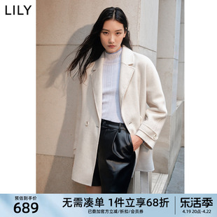 LILY骆驼绒高级感通勤羊毛双面呢大衣中长款毛呢外套女