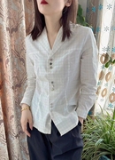 夏季女士衬衫长袖打底衫韩版时尚设计感小众格，子棉衬衣外套潮