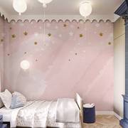 粉色星星墙纸卡通儿童房墙布女孩卧室壁纸公主房壁画背景墙幼儿园