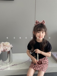 nonochild2023夏季女童名媛，千金甜美镂空上衣格子半身裤裙