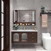 新中式浴室柜橡木一体陶瓷盆，实木智能镜柜副柜卫生间洗漱吊柜组合