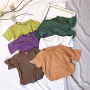 韩国童装定制男女儿童宽松竹节棉糖果色打底衫 中小童短袖T恤上衣