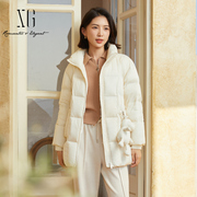 xg雪歌白色立领羽绒服女保暖2023冬季休闲外套XJ406672A890