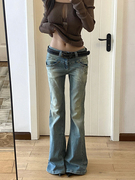 大码美式y2k辣妹微喇叭牛仔裤，女设计感铆钉弹力修身显瘦直筒长裤
