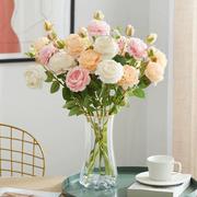 装饰花卉仿真花高档牡丹绢花，室内假花干燥花玫瑰花束餐桌花摆设