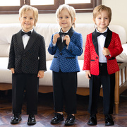儿童西装时装走秀表演英伦风红色小西装男孩花童钢琴主持演出礼服