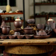 亦紫陶日式粗陶茶壶手工铁锈釉古陶功夫茶具三才碗 品茗杯茶盏
