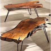 实木茶几原木全实木茶桌原生态复古原木板铁艺条几木头家具异形桌