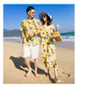 高级感情侣装夏季岛服沙滩，套装三亚旅游穿搭男港风夏威夷菠萝衬衫