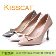 kisscat接吻猫2024细高跟，尖头亮漆牛皮，32122女单鞋ka42122-10