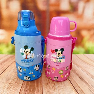 迪士尼儿童保温杯双盖食品级，不锈钢真空保温壶两用直饮带杯套