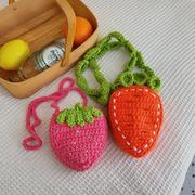 儿童包包水果胡萝卜毛线包洋气(包洋气)设计草莓，手工编织包可爱(包可爱)女孩零钱包