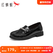 红蜻蜓休闲乐福鞋2023秋季女鞋，一脚蹬软底小皮鞋，英伦方头单鞋
