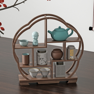 桌面小型博古架实木，中式摆件多宝阁紫砂壶摆放架子，茶具茶叶置物架