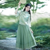 新中式复古气质立领中国风，青山绿水墨印花改良唐装短款旗袍上衣女