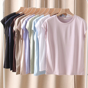 纯色圆领短袖t恤女夏季韩版简约显瘦打底衫，时髦洋气套头上衣小衫
