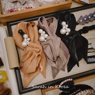Sarah in Korea韩国 ROMANCE浪漫超美不对称设计缎带香蕉发夹竖夹