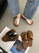 套趾拖鞋女鞋子2023年夏季韩版复古简约配裙子，一脚蹬罗马凉鞋