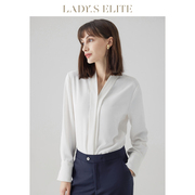 LadySElite2023秋冬女士白色衬衫长袖V领小众设计感百搭上衣