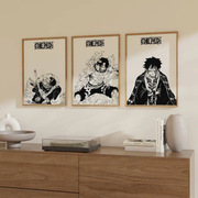 装饰画有框画挂画墙壁日本动漫卡通海贼王，黑白漫画书房儿童房组合