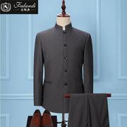 西服套装男士中山装年灰色，中华立领修身中式新郎礼服风唐装0125c