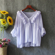 少女娃娃衫淡紫色温柔系罩衫透明女装夏季荷叶边小衫减龄甜美