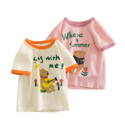 女童t恤短袖2024夏装，纯棉宝宝中小童，女孩儿童半袖时尚上衣潮