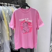粉色t恤女短袖夏季设计感小众chic宽松纯棉显瘦卡通减龄上衣服ins
