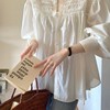 欧洲站棉麻白色衬衫，女q时尚洋气夏季设计感小众高级感娃娃衫上衣