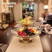 iker欧式玻璃双层果盘创意水果盘，干果盘家用客厅，茶几摆件奢华果盆